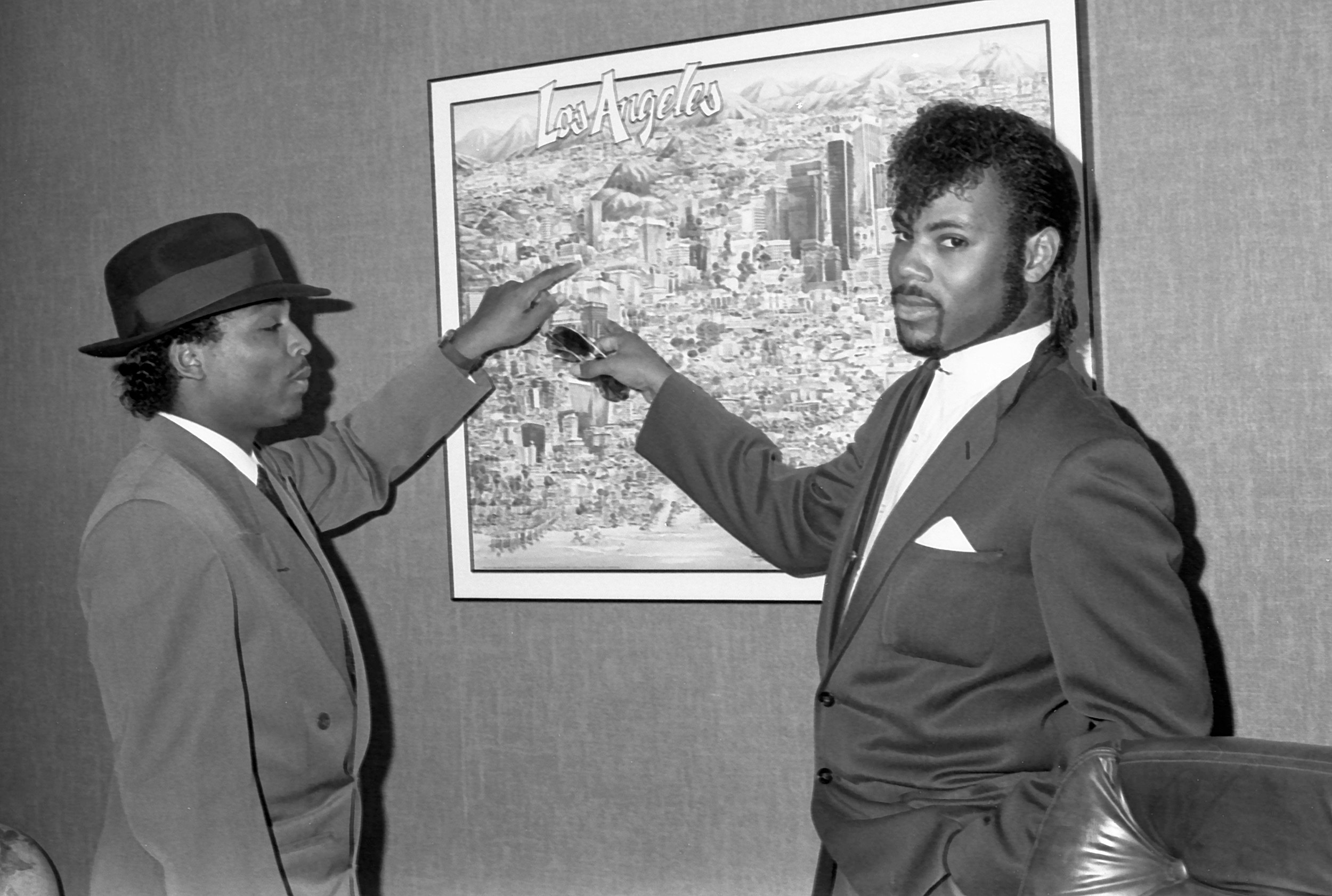 Terry Lewis (left) and Jimmy Jam visit Los Angeles (and the Right On! magazine office), September 22, 1982. Photo via Michael Ochs Archives/Getty Images.